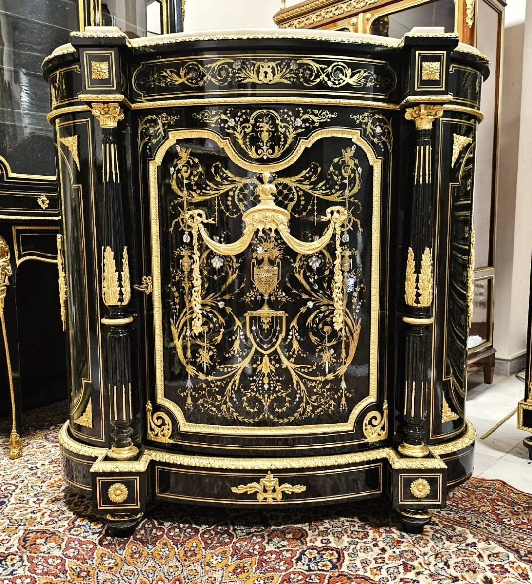Important Curved Support Unit With Columns In Boulle Marquetry Napoleon III Period Napoleon 3