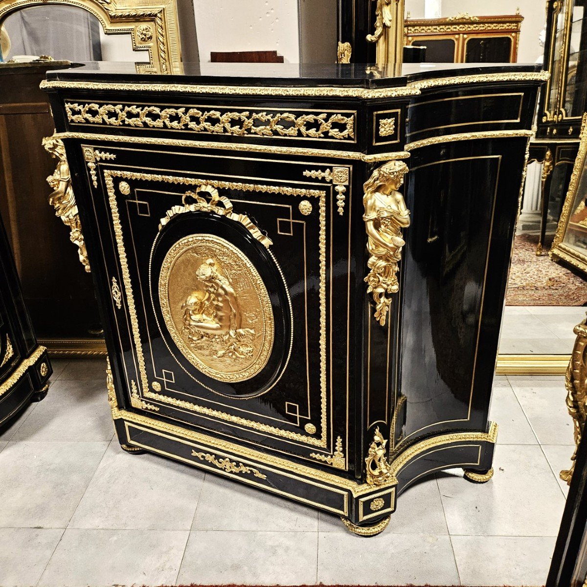 Important Meuble d'Appui A Galbe Concave Marqueterie Boulle époque Napoléon 3 Napoleon III-photo-2