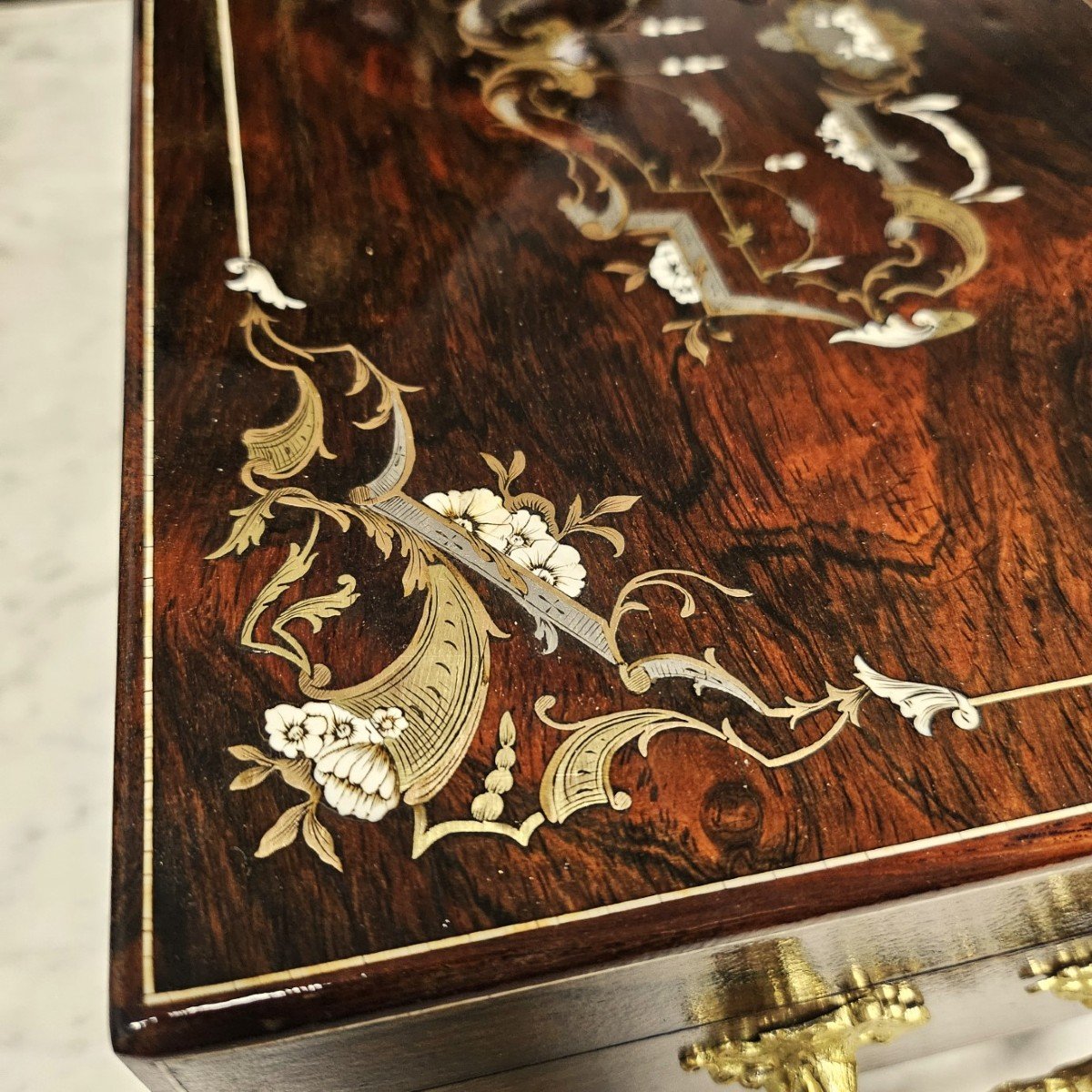 Grand Coffret En Palissandre En Marqueterie Boulle 4 Matières époque Napoléon III Napoleon 3-photo-2