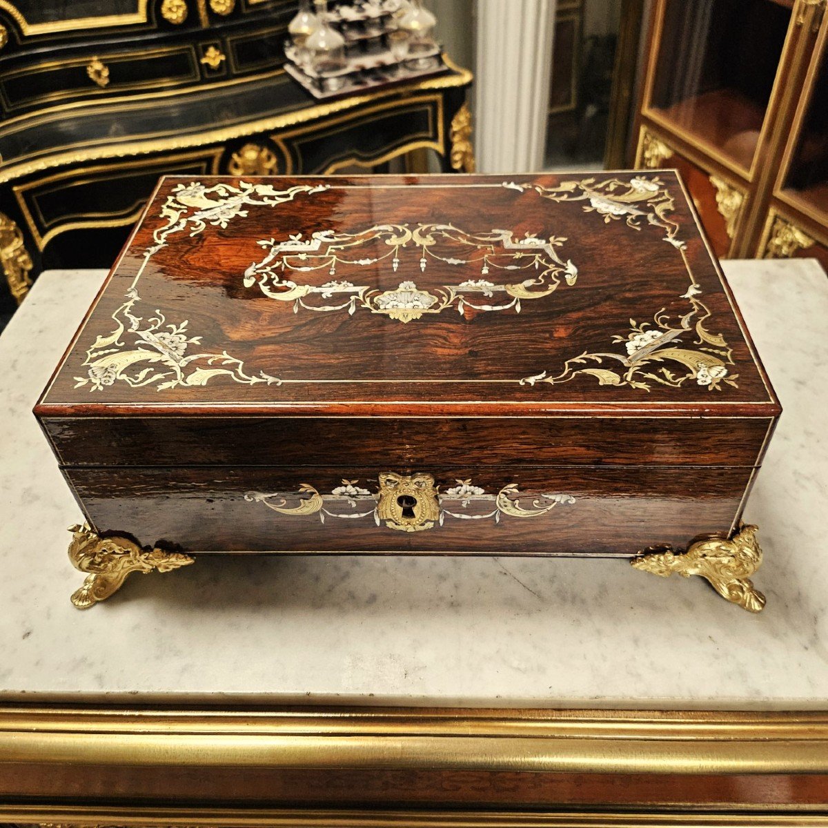Grand Coffret En Palissandre En Marqueterie Boulle 4 Matières époque Napoléon III Napoleon 3-photo-4