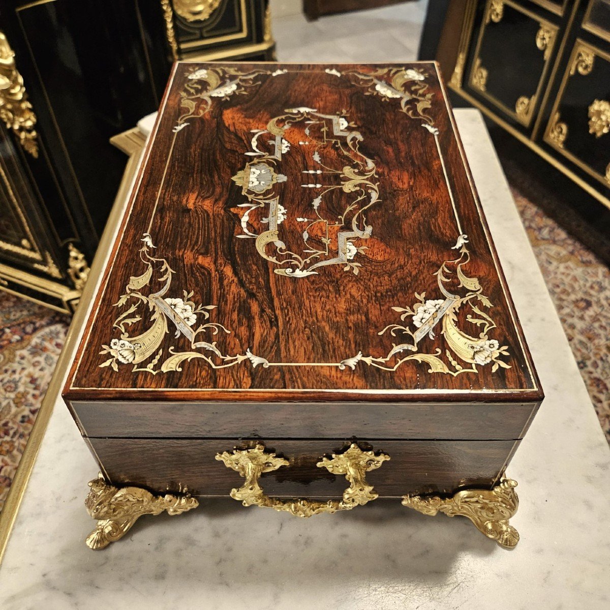 Grand Coffret En Palissandre En Marqueterie Boulle 4 Matières époque Napoléon III Napoleon 3-photo-5