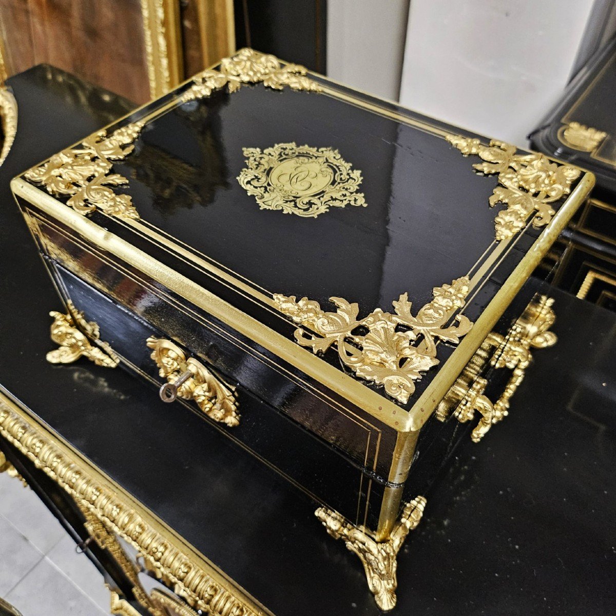 Large Box Or Box In Boulle Marquetry Signed Vervelle Napoleon III Period Napoleon 3-photo-3