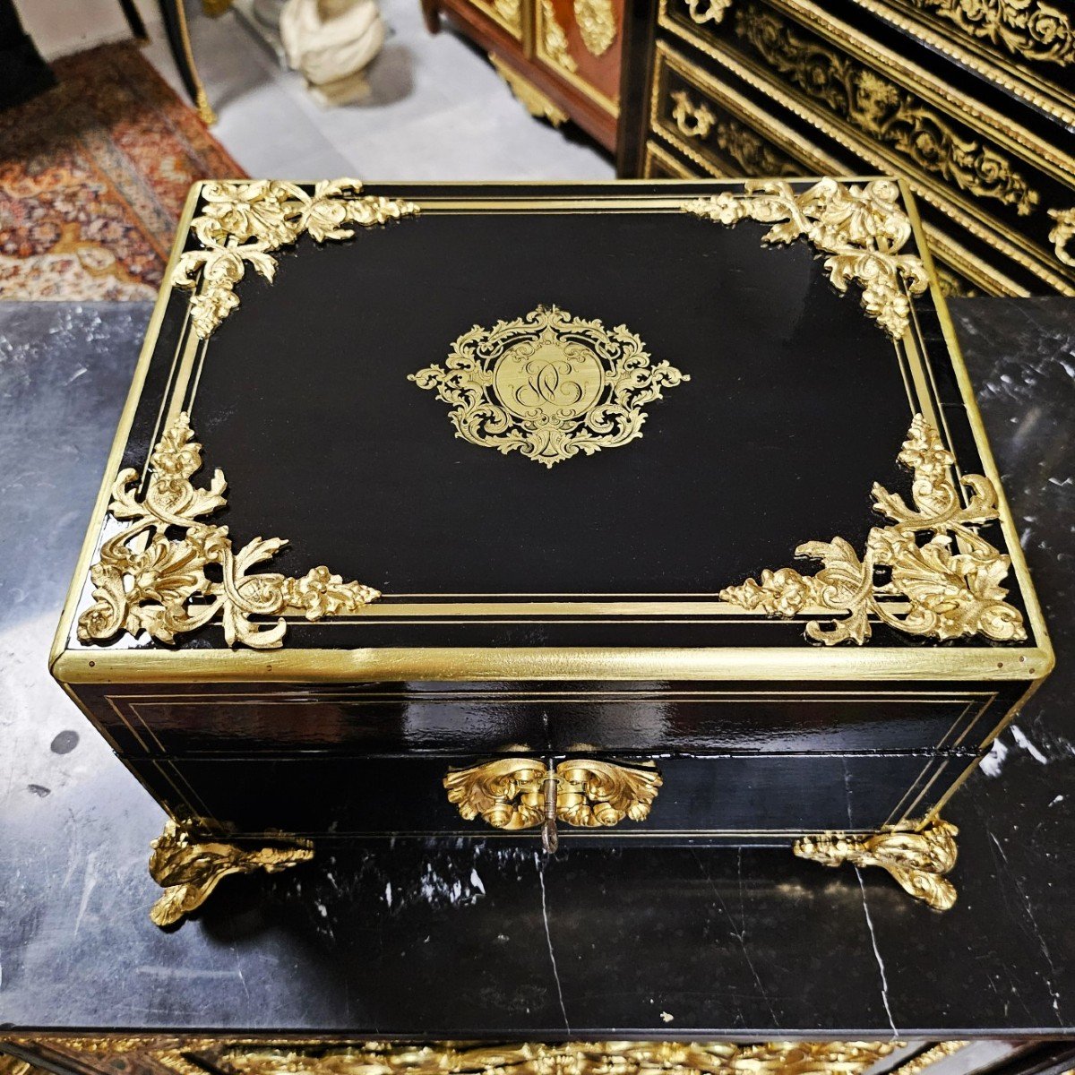 Large Box Or Box In Boulle Marquetry Signed Vervelle Napoleon III Period Napoleon 3-photo-2
