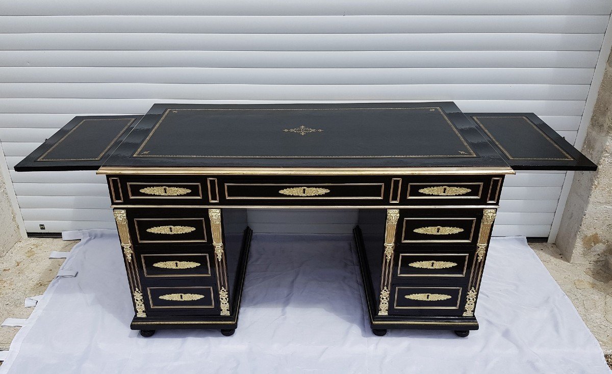 Flat Desk With Drawers Decorated With Bronzes Napoleon III Period Napoleon 3 Boulle-photo-2