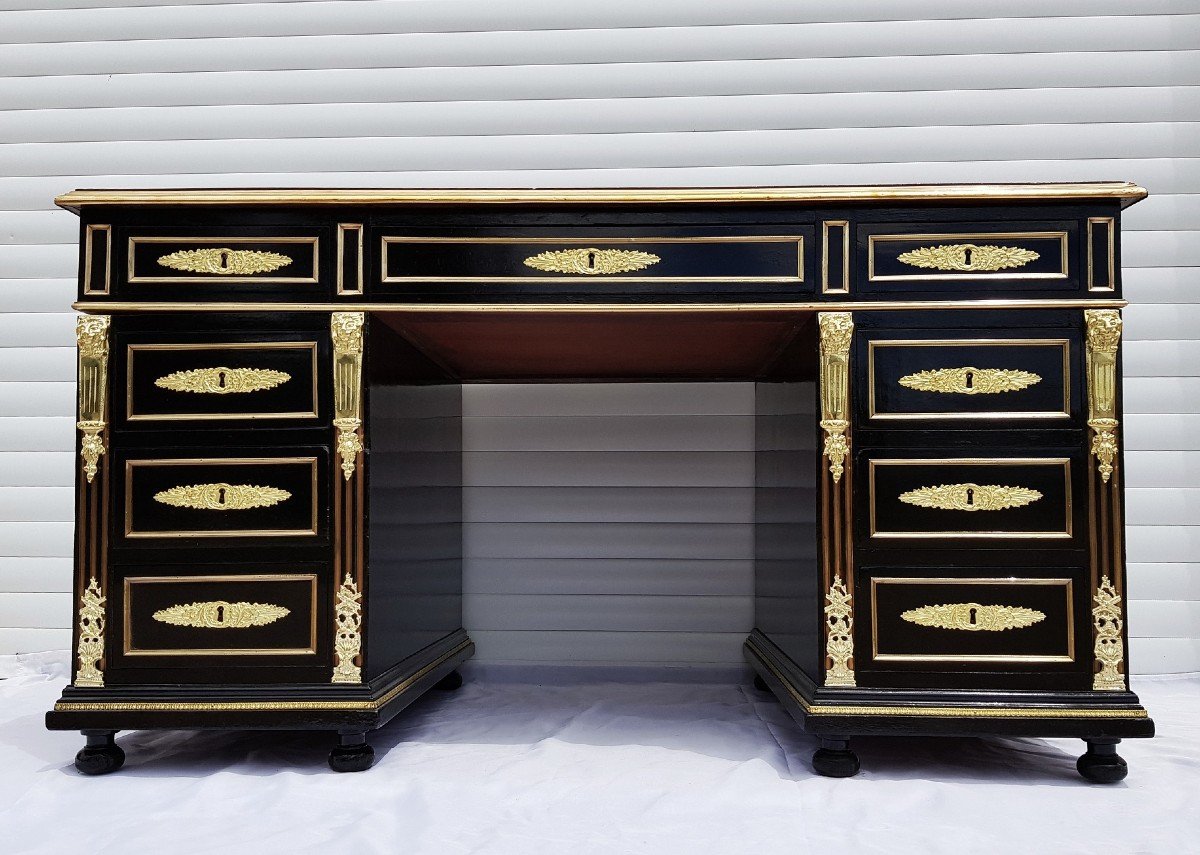 Flat Desk With Drawers Decorated With Bronzes Napoleon III Period Napoleon 3 Boulle-photo-1