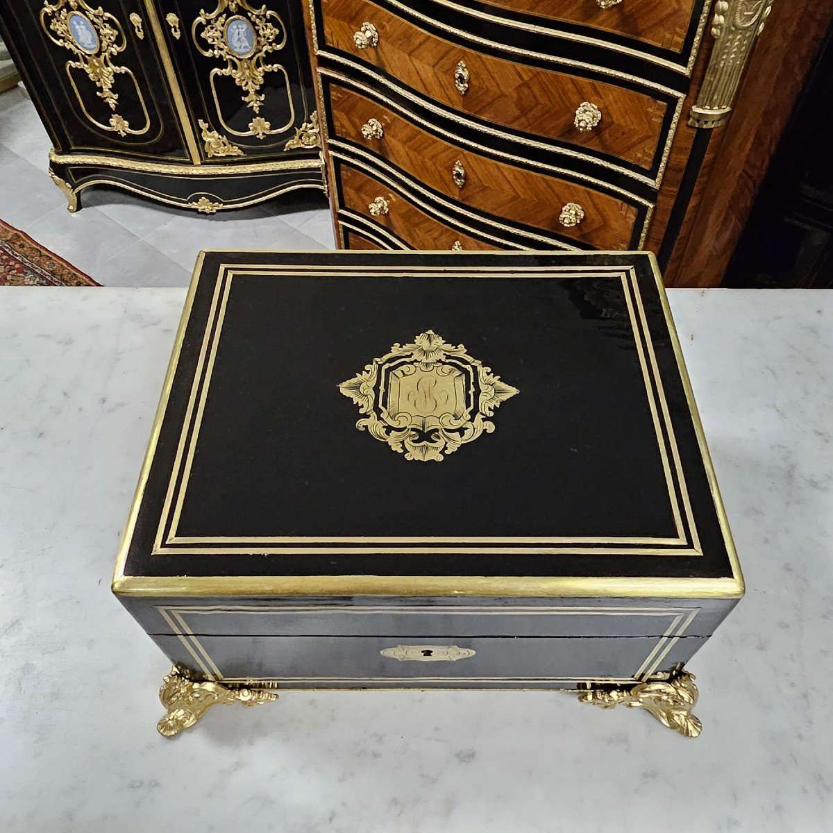 Coffret De Toilette En Marqueterie Boulle Signé Sormani époque Napoléon III Napoleon 3-photo-1
