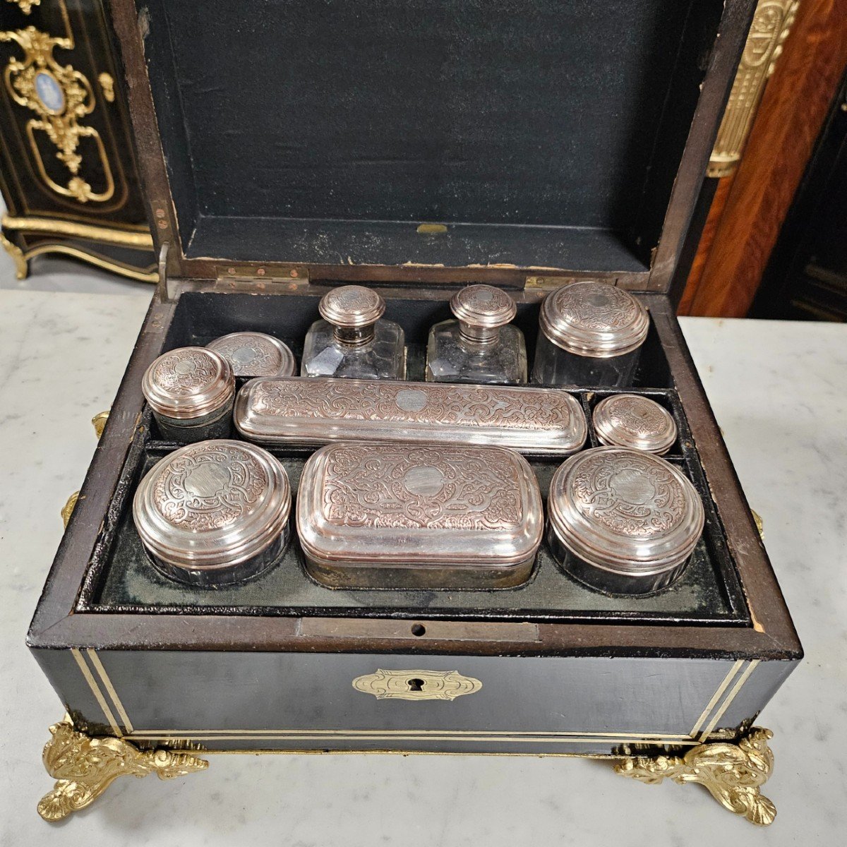 Coffret De Toilette En Marqueterie Boulle Signé Sormani époque Napoléon III Napoleon 3-photo-5