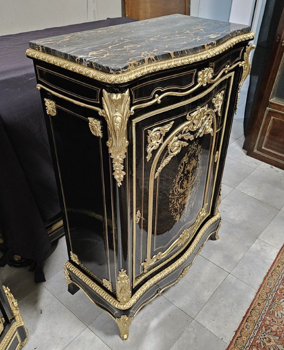 rare Meuble d'Appui En Marqueterie Boulle estampillé LEYS époque Napoléon III Napoleon 3-photo-2