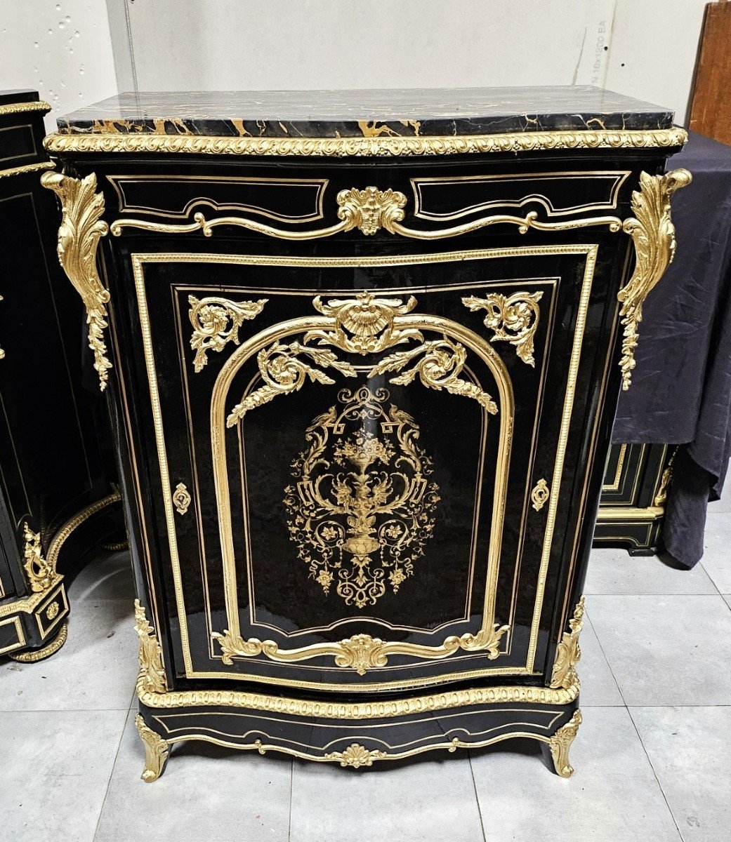 rare Meuble d'Appui En Marqueterie Boulle estampillé LEYS époque Napoléon III Napoleon 3-photo-4