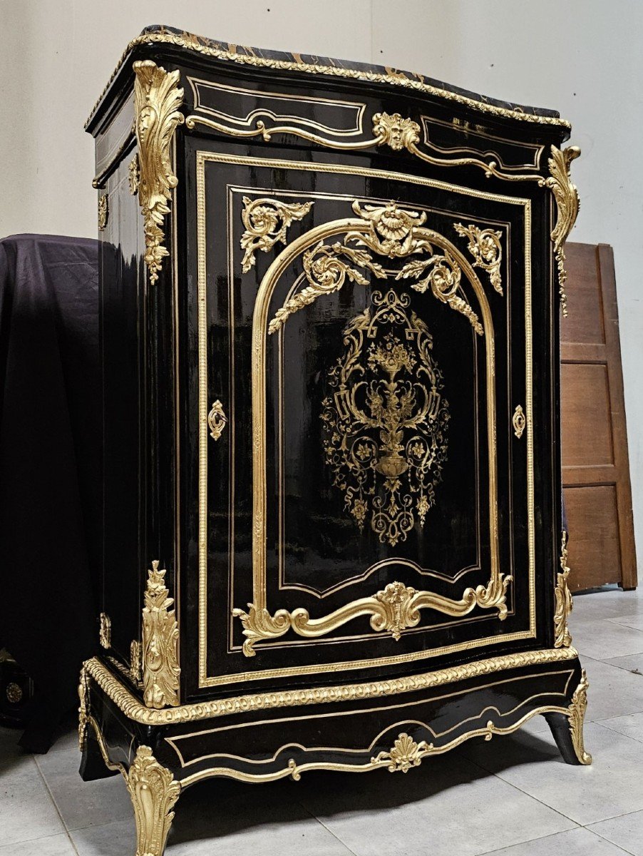 rare Meuble d'Appui En Marqueterie Boulle estampillé LEYS époque Napoléon III Napoleon 3-photo-2
