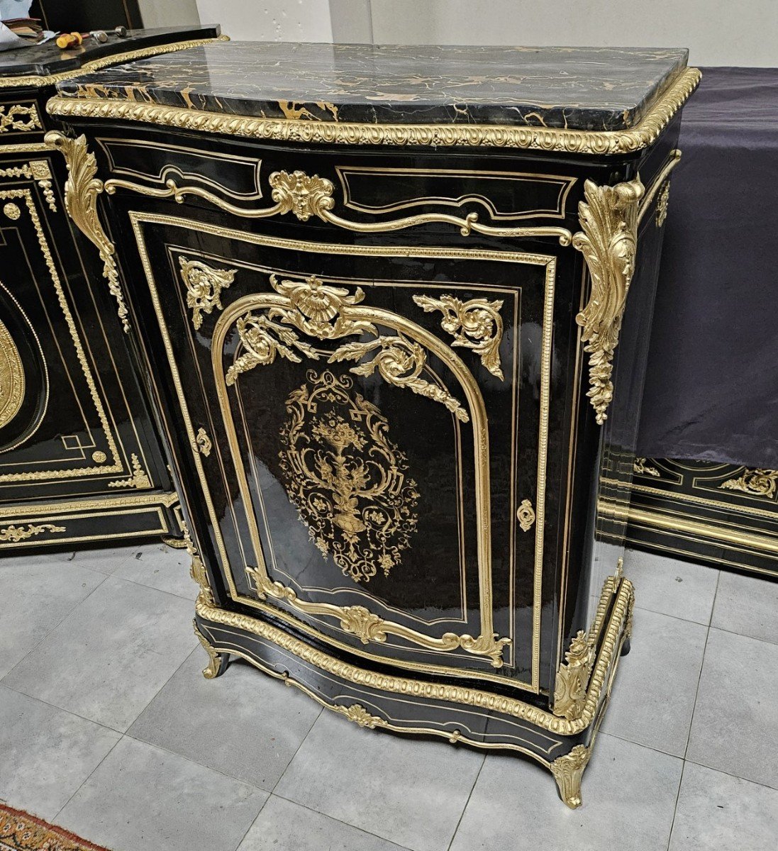 rare Meuble d'Appui En Marqueterie Boulle estampillé LEYS époque Napoléon III Napoleon 3-photo-3