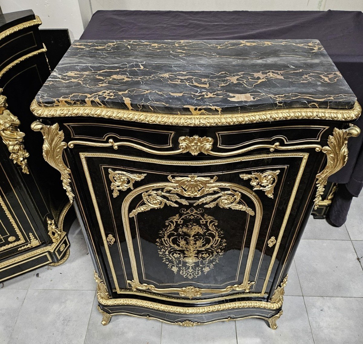 rare Meuble d'Appui En Marqueterie Boulle estampillé LEYS époque Napoléon III Napoleon 3-photo-4