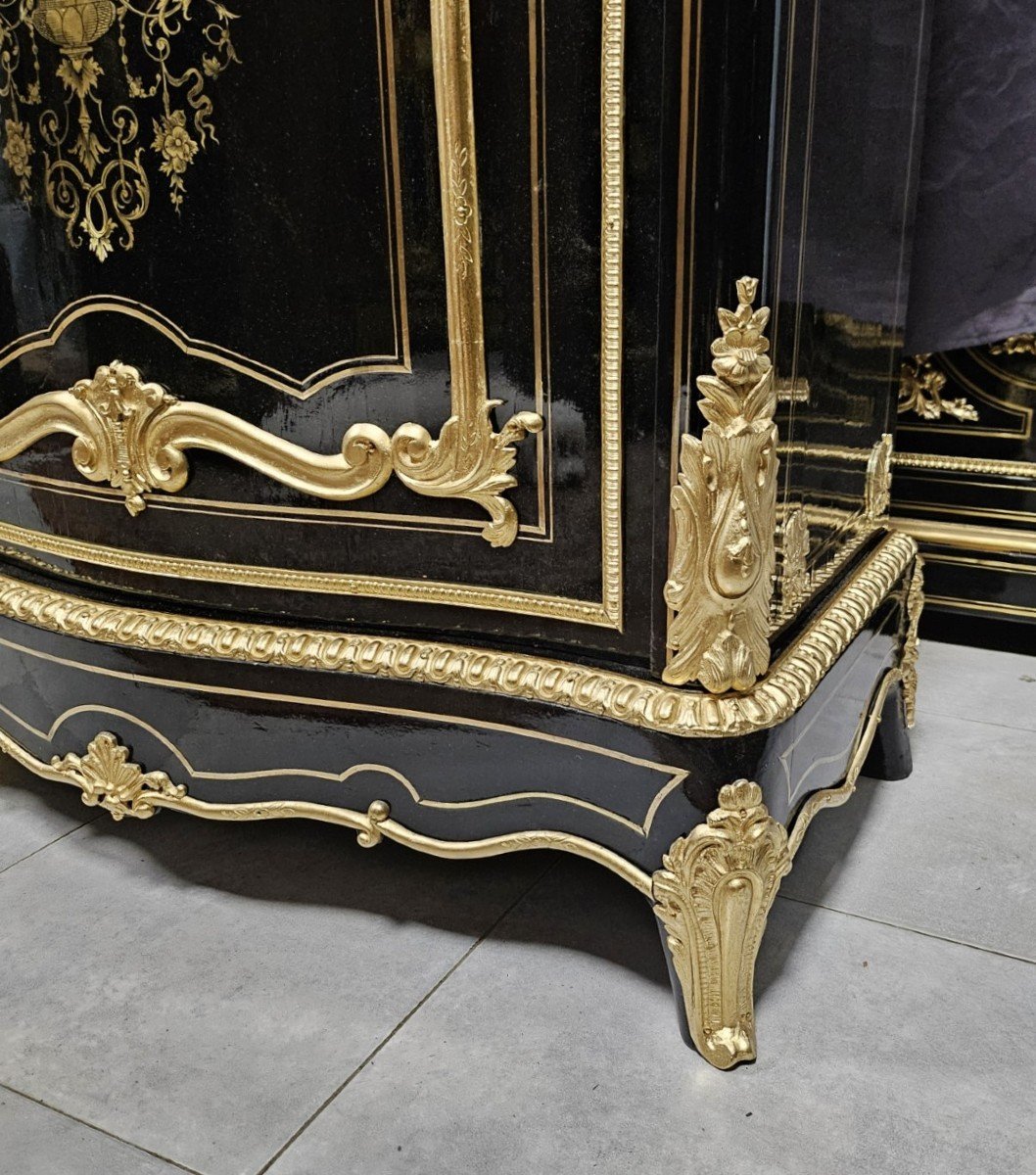 rare Meuble d'Appui En Marqueterie Boulle estampillé LEYS époque Napoléon III Napoleon 3-photo-5