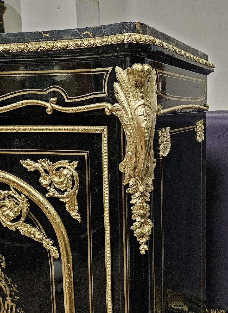 rare Meuble d'Appui En Marqueterie Boulle estampillé LEYS époque Napoléon III Napoleon 3-photo-6