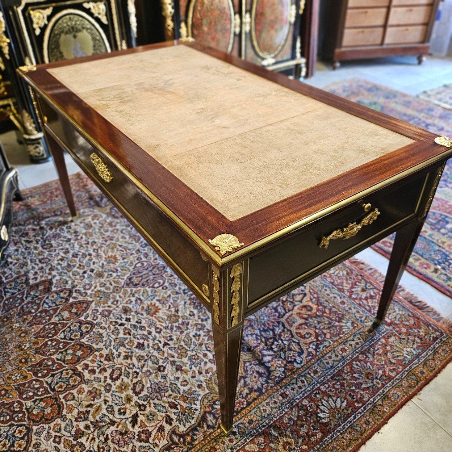 Flat Desk With Pull Tabs, Napoleon III Period, Napoleon 3 Louis XVI Style, Boulle De Filets Marquetry-photo-3