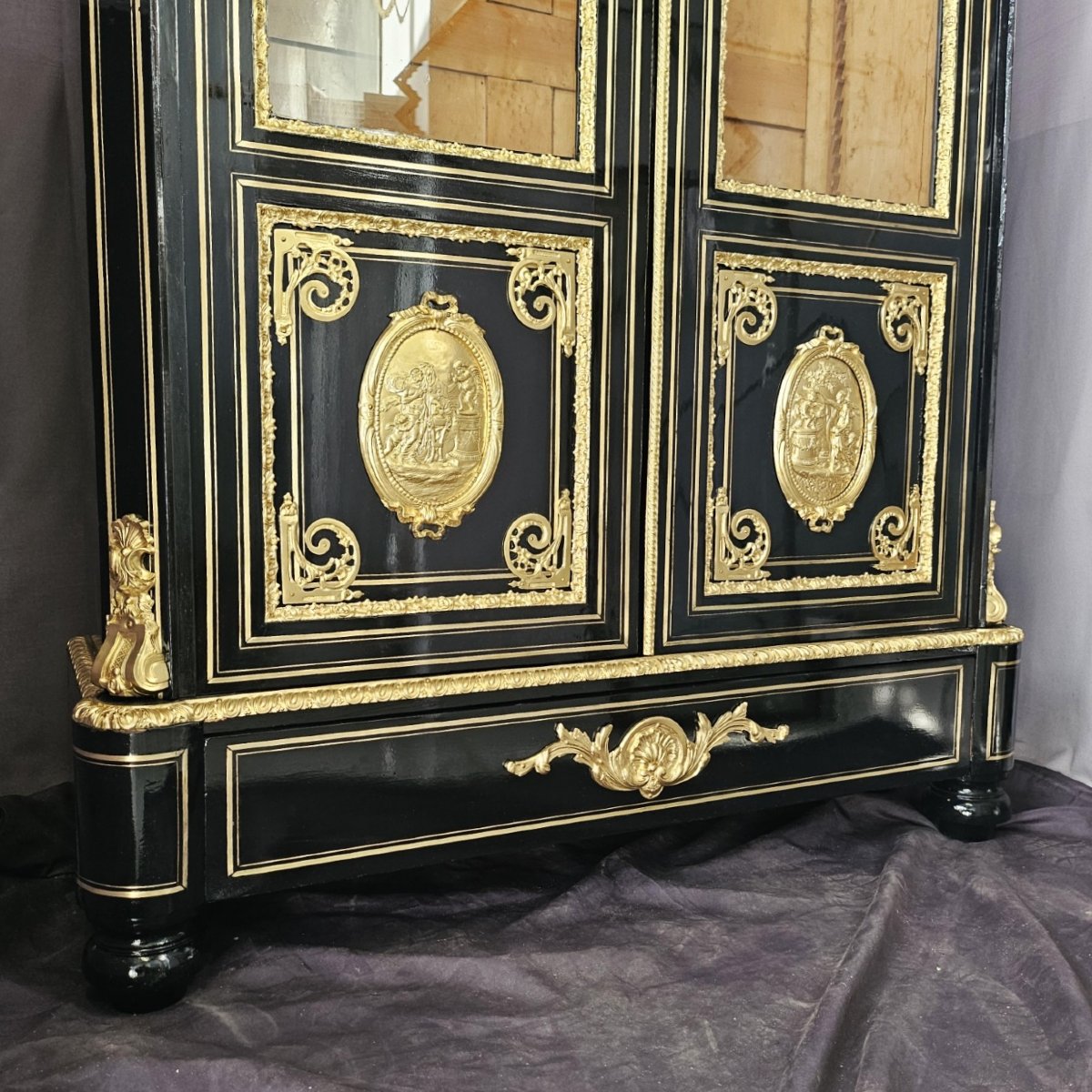 Large Boulle-style Display Case Or Bookcase Stamped Diehl, Napoleon III/napoleon 3 Period-photo-2