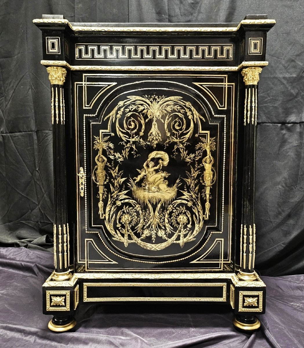 meuble d'appui à colonnes en marqueterie boulle estampillé DIEHL époque Napoléon III napoleon 3-photo-3