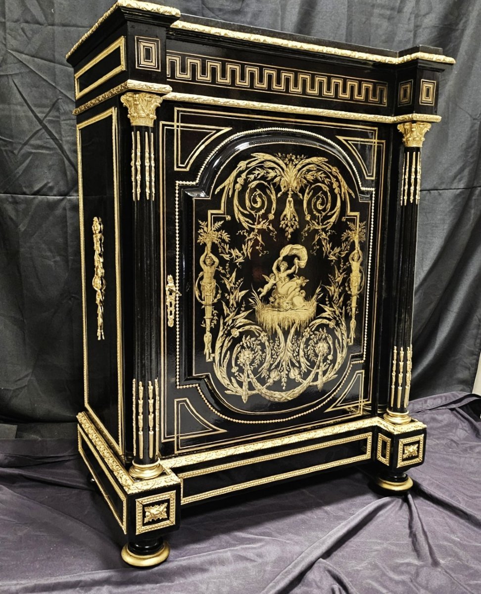 meuble d'appui à colonnes en marqueterie boulle estampillé DIEHL époque Napoléon III napoleon 3-photo-4