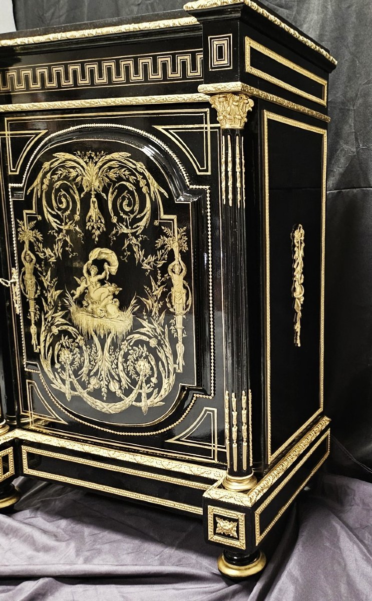 meuble d'appui à colonnes en marqueterie boulle estampillé DIEHL époque Napoléon III napoleon 3-photo-1