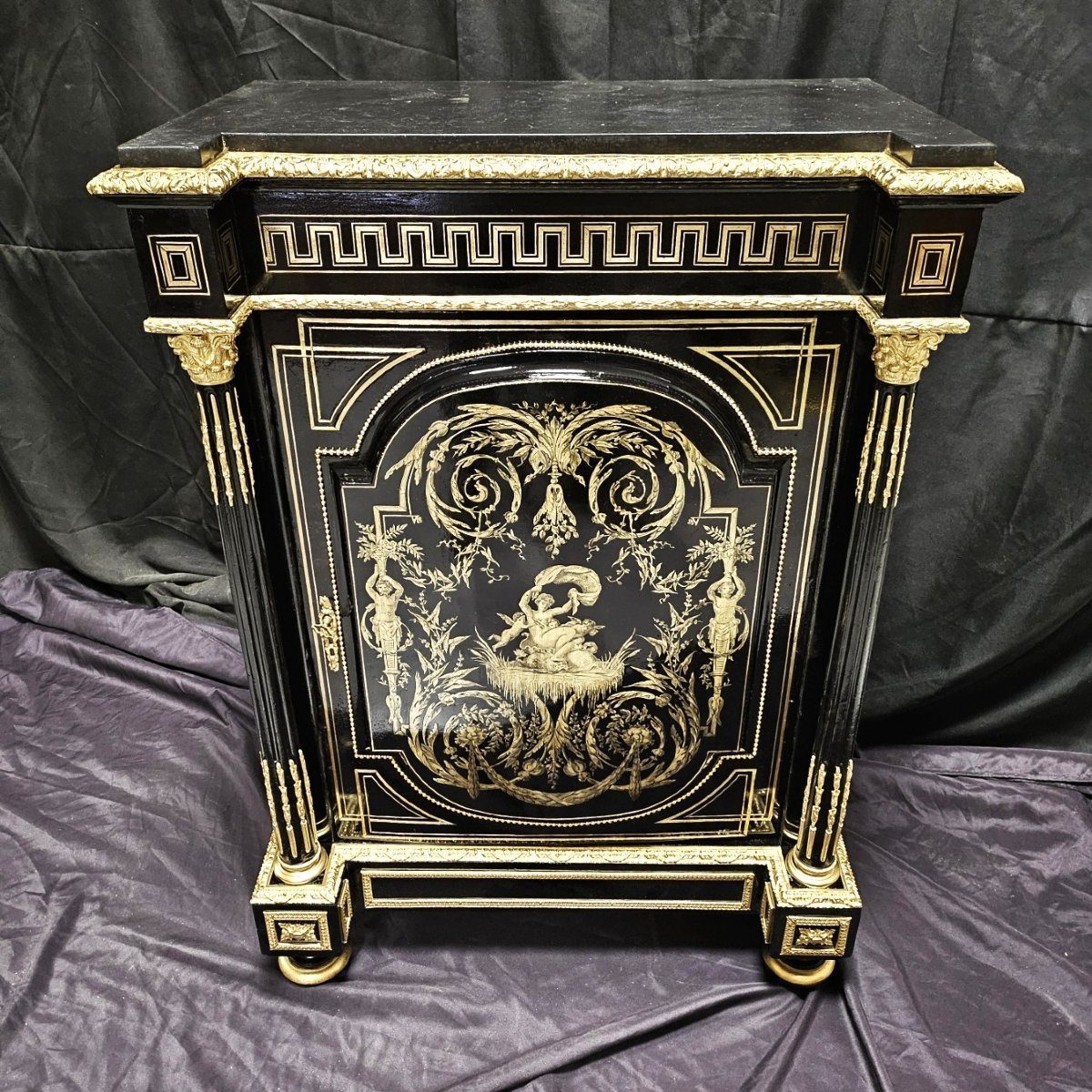 meuble d'appui à colonnes en marqueterie boulle estampillé DIEHL époque Napoléon III napoleon 3-photo-2