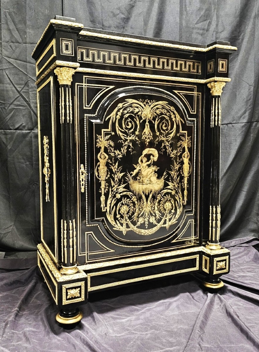 meuble d'appui à colonnes en marqueterie boulle estampillé DIEHL époque Napoléon III napoleon 3