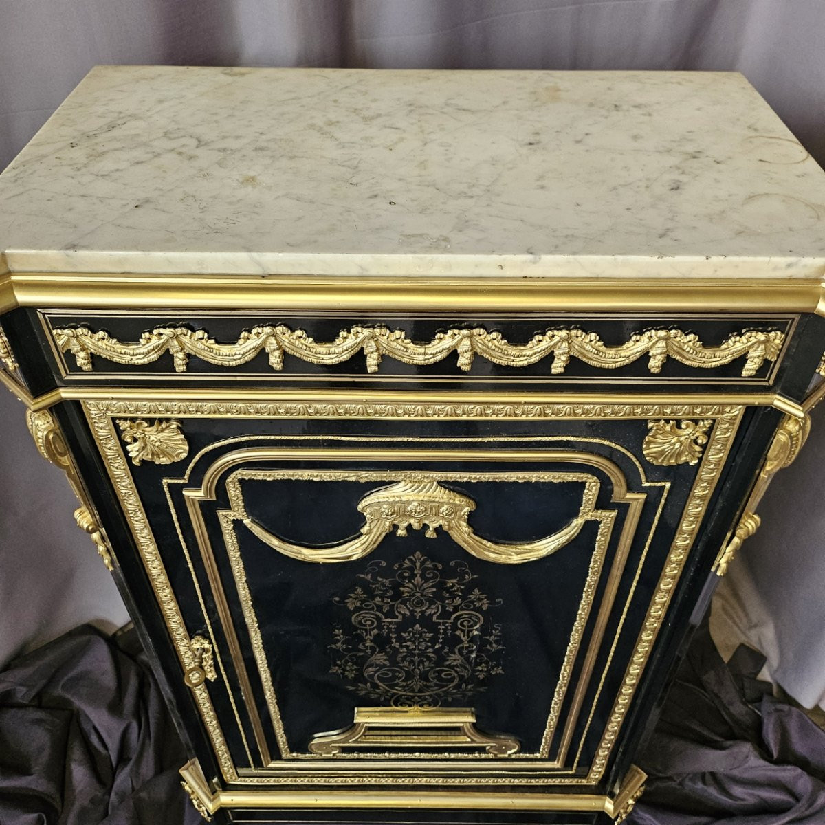 One-door Boulle Marquetry Sideboard With Picard Bronze Mounts, Napoleon III Period (napoleon III)-photo-1