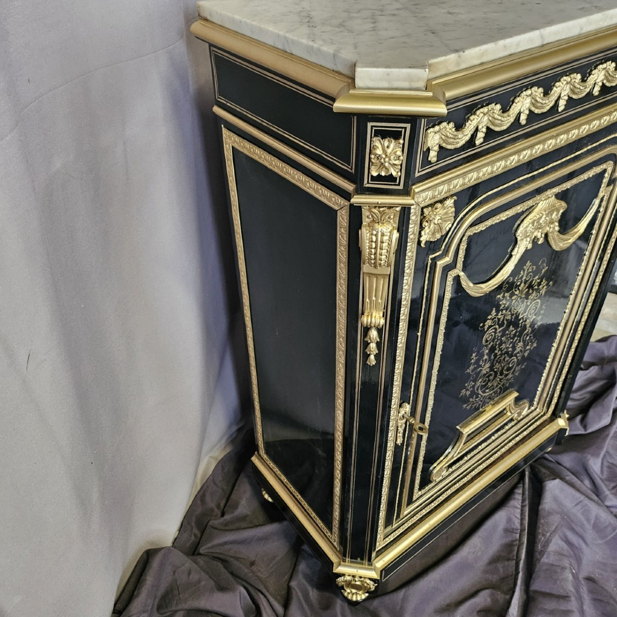 One-door Boulle Marquetry Sideboard With Picard Bronze Mounts, Napoleon III Period (napoleon III)-photo-7