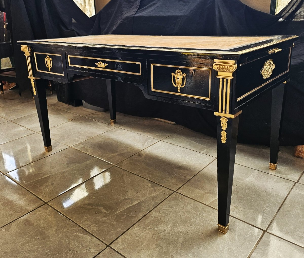 Double-sided Flat Desk With Pull-out Drawers, Adorned With Gilt Bronze Mounts, Napoleon III/napoleon III Boulle Period-photo-3