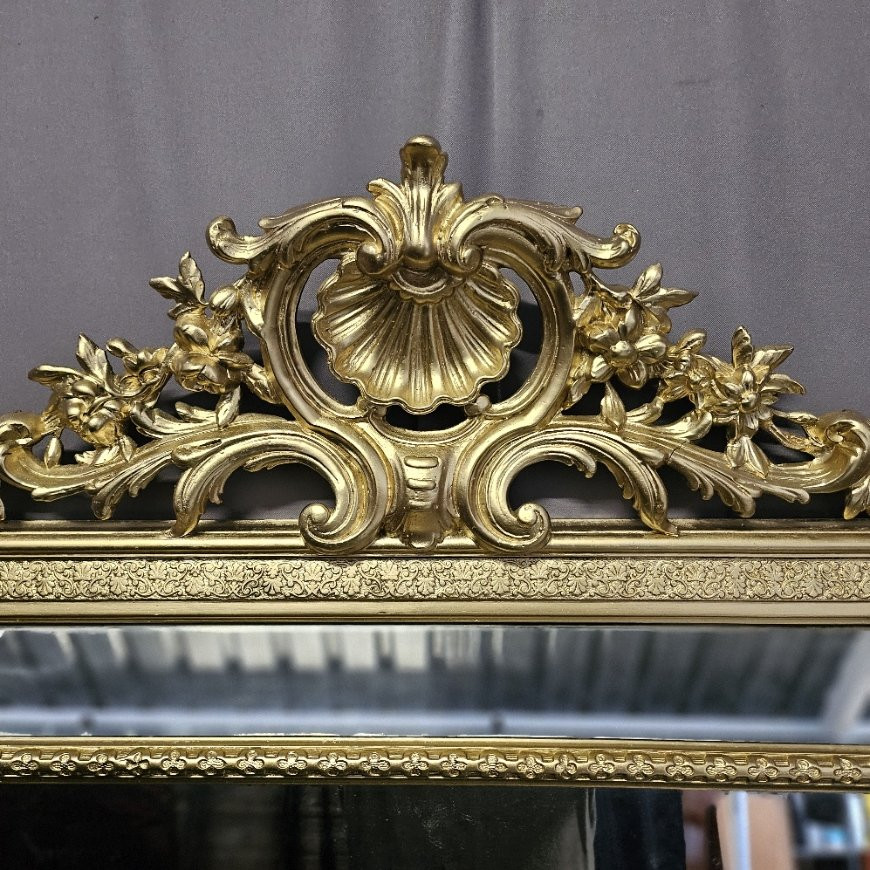 Large Mirror Or Mirror With Gilded Wood And Stucco Side Panels, Napoleon III Period (napoleon 3)-photo-2