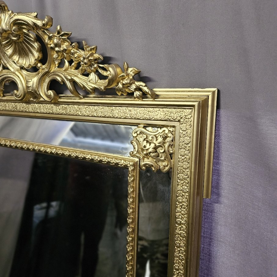 Large Mirror Or Mirror With Gilded Wood And Stucco Side Panels, Napoleon III Period (napoleon 3)-photo-3