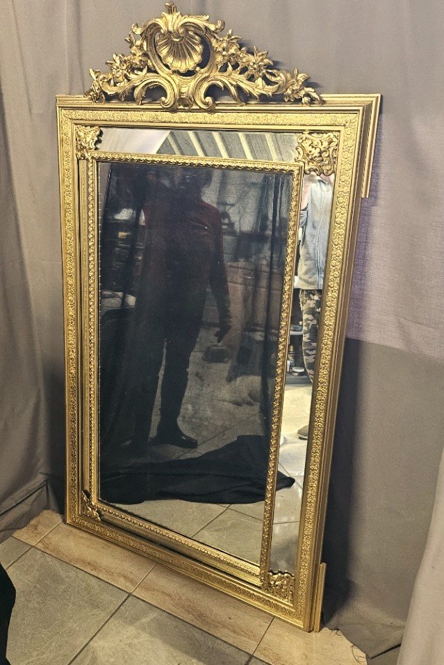 Large Mirror Or Mirror With Gilded Wood And Stucco Side Panels, Napoleon III Period (napoleon 3)-photo-4