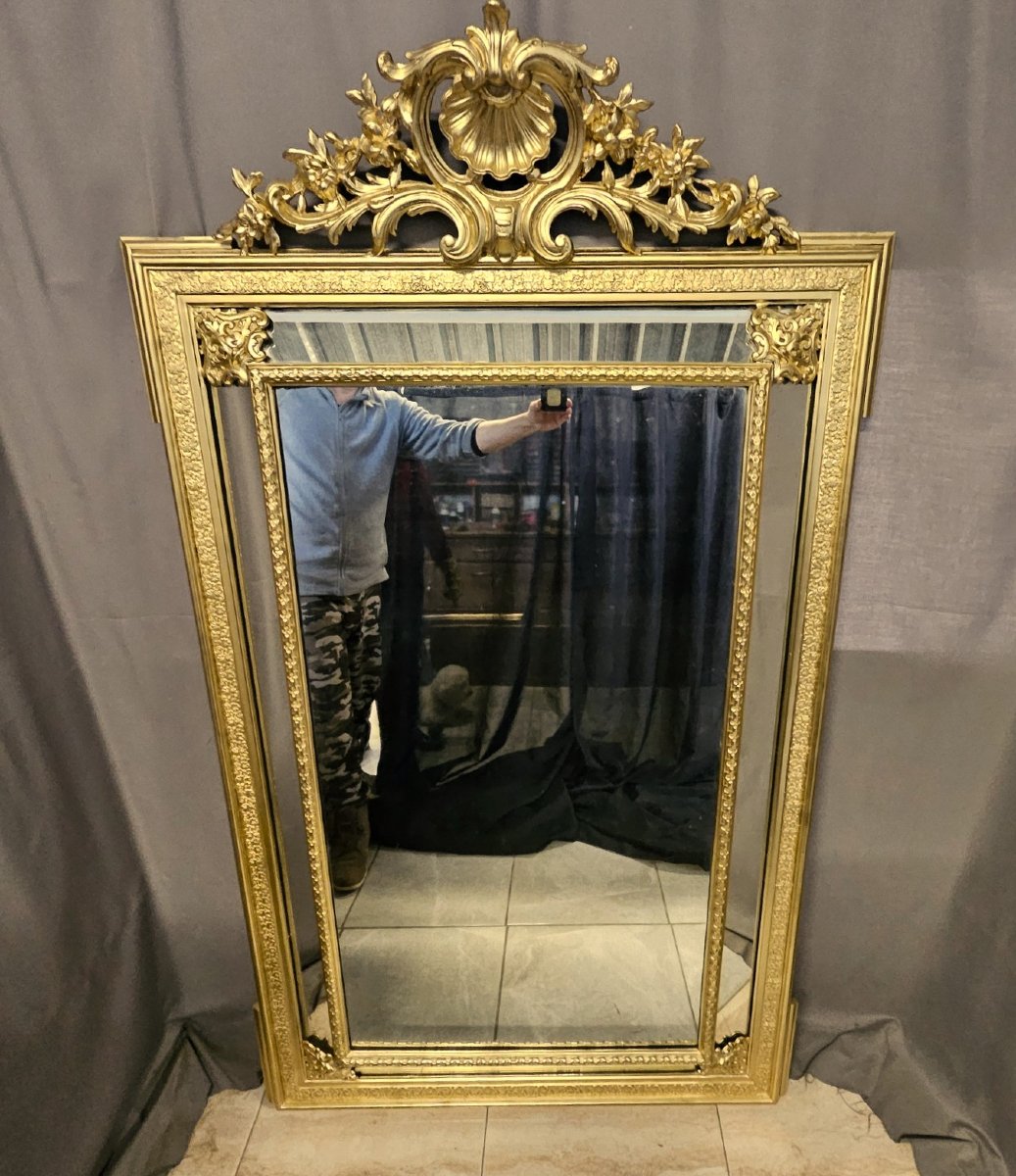 Large Mirror Or Mirror With Gilded Wood And Stucco Side Panels, Napoleon III Period (napoleon 3)-photo-1