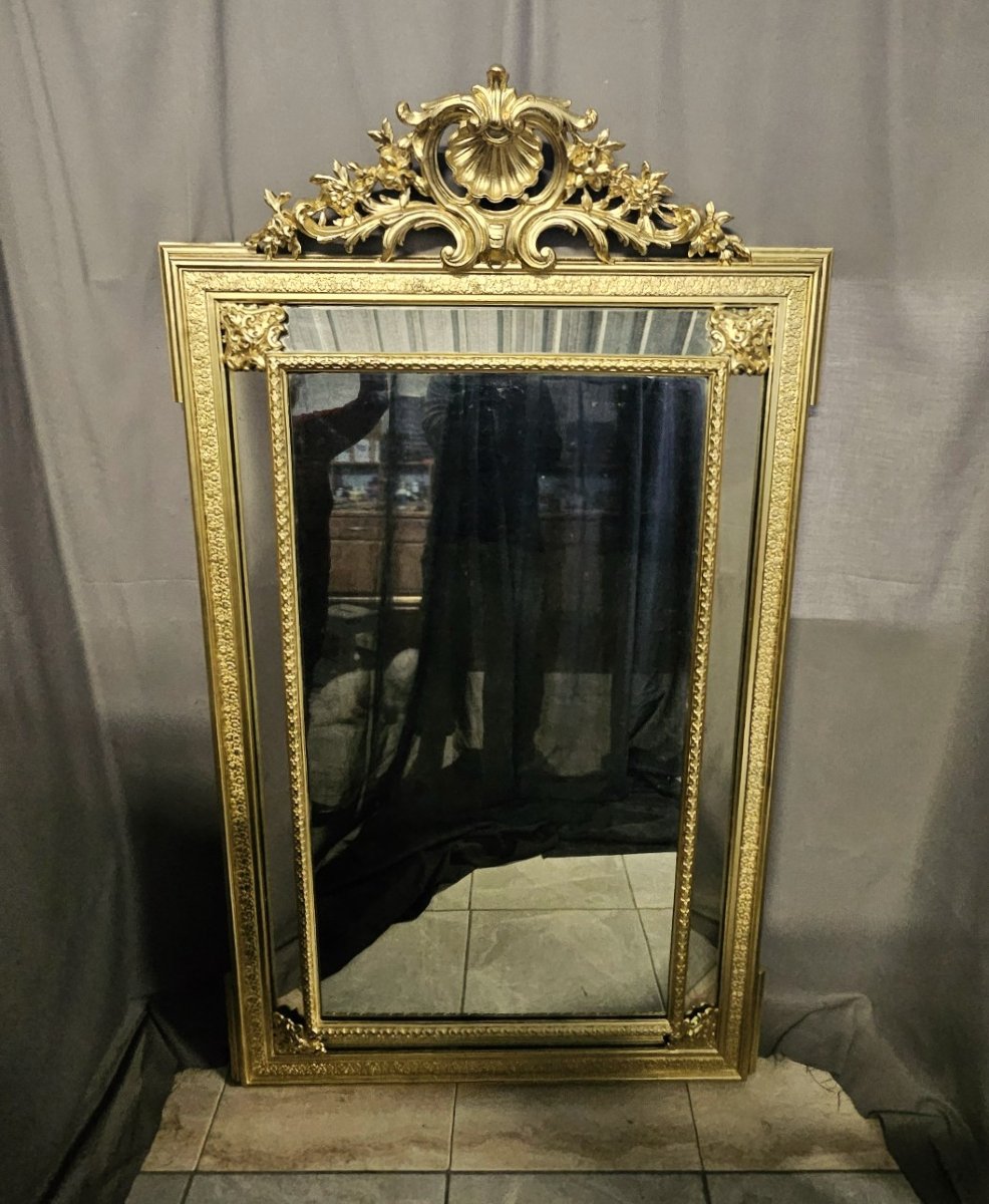 Large Mirror Or Mirror With Gilded Wood And Stucco Side Panels, Napoleon III Period (napoleon 3)-photo-2