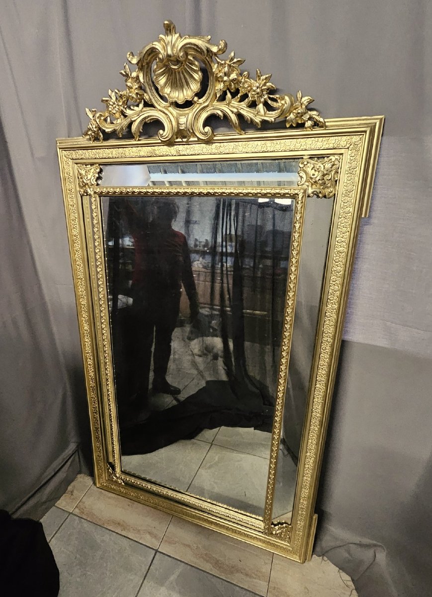 Large Mirror Or Mirror With Gilded Wood And Stucco Side Panels, Napoleon III Period (napoleon 3)-photo-3