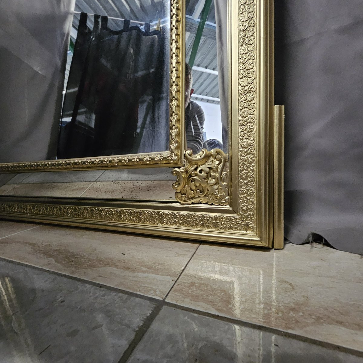 Large Mirror Or Mirror With Gilded Wood And Stucco Side Panels, Napoleon III Period (napoleon 3)-photo-4