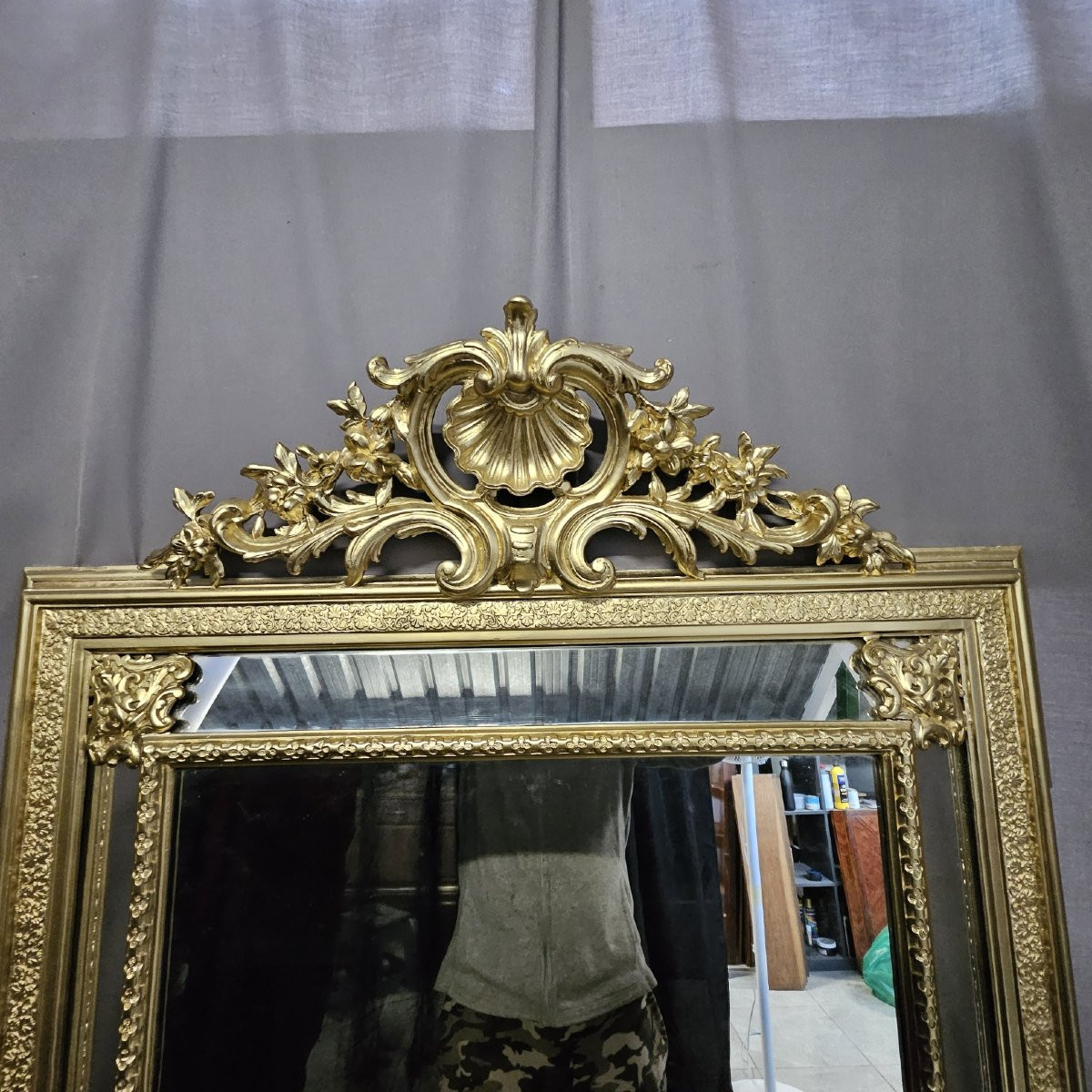 Large Mirror Or Mirror With Gilded Wood And Stucco Side Panels, Napoleon III Period (napoleon 3)-photo-7