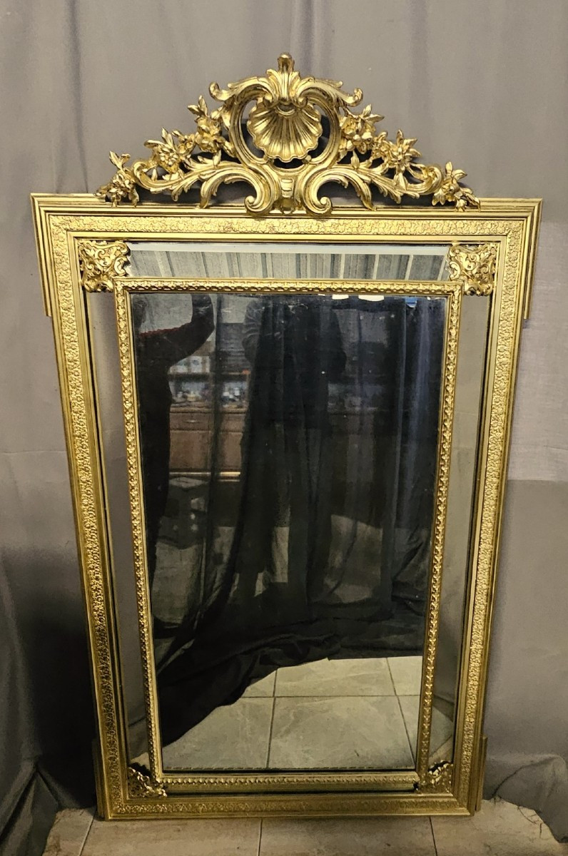 Large Mirror Or Mirror With Gilded Wood And Stucco Side Panels, Napoleon III Period (napoleon 3)