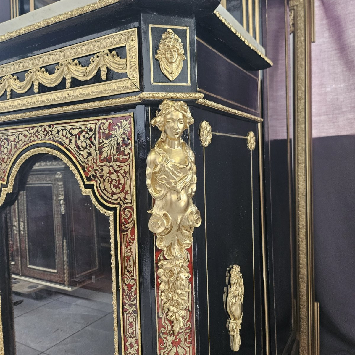 Two-door Display Cabinet Stamped Diehl In Boulle Marquetry Napoleon III Period Napoleon 3-photo-2
