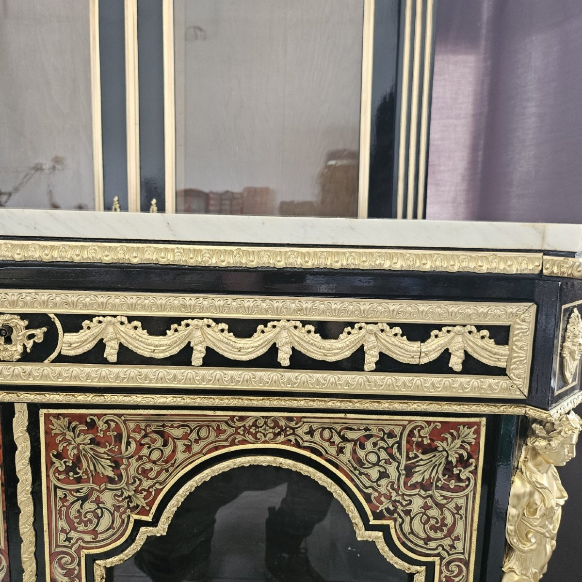 Two-door Display Cabinet Stamped Diehl In Boulle Marquetry Napoleon III Period Napoleon 3-photo-4