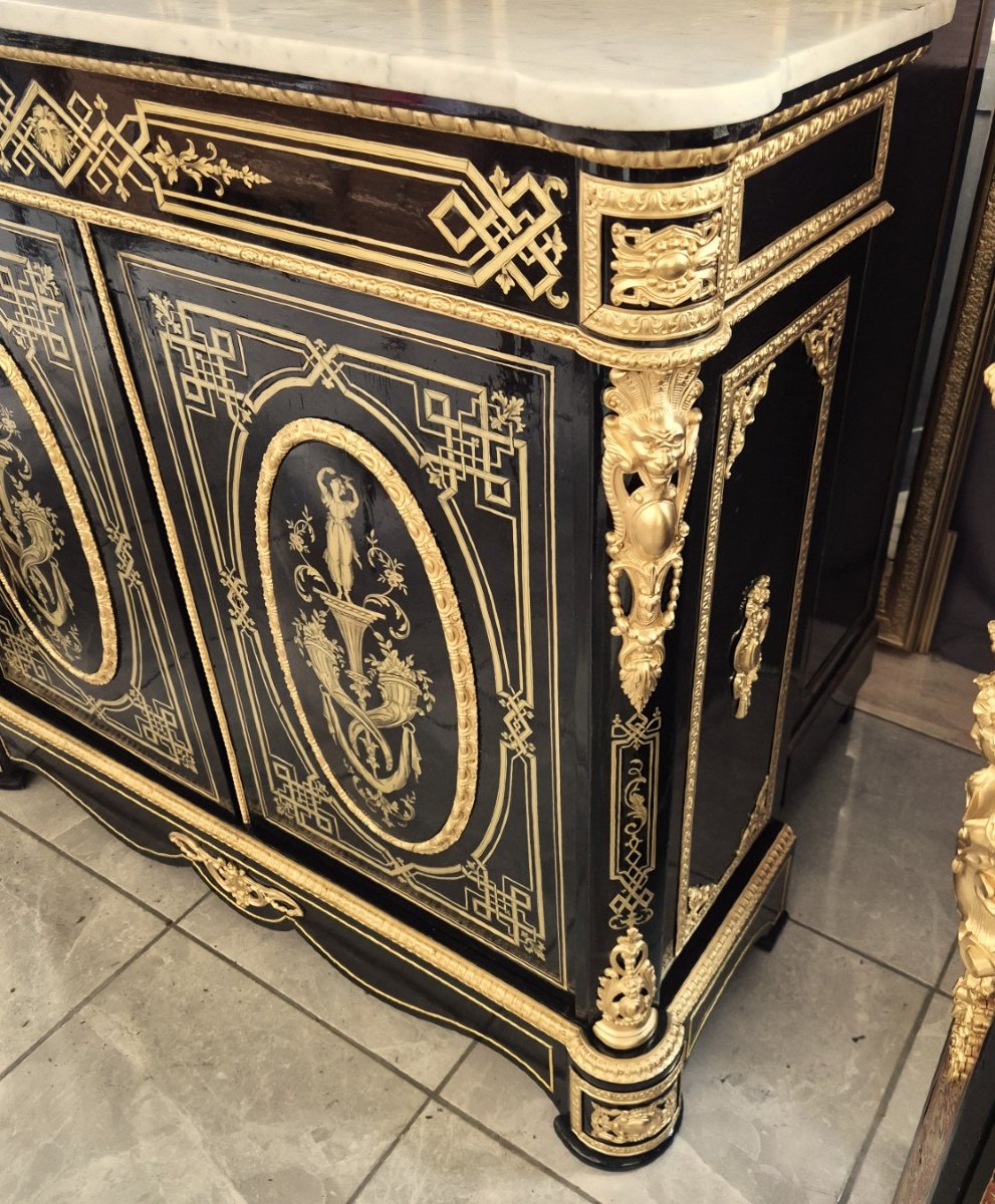 grand meuble d'appui deux portes en marqueterie boulle d'époque Napoléon III napoleon 3-photo-4
