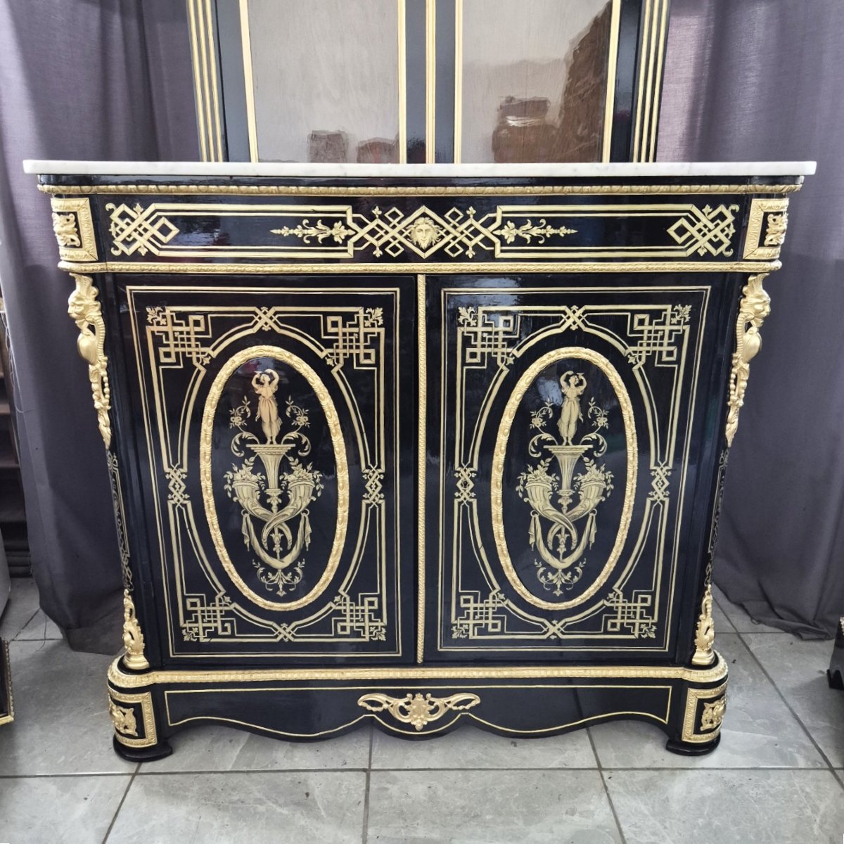 grand meuble d'appui deux portes en marqueterie boulle d'époque Napoléon III napoleon 3-photo-2