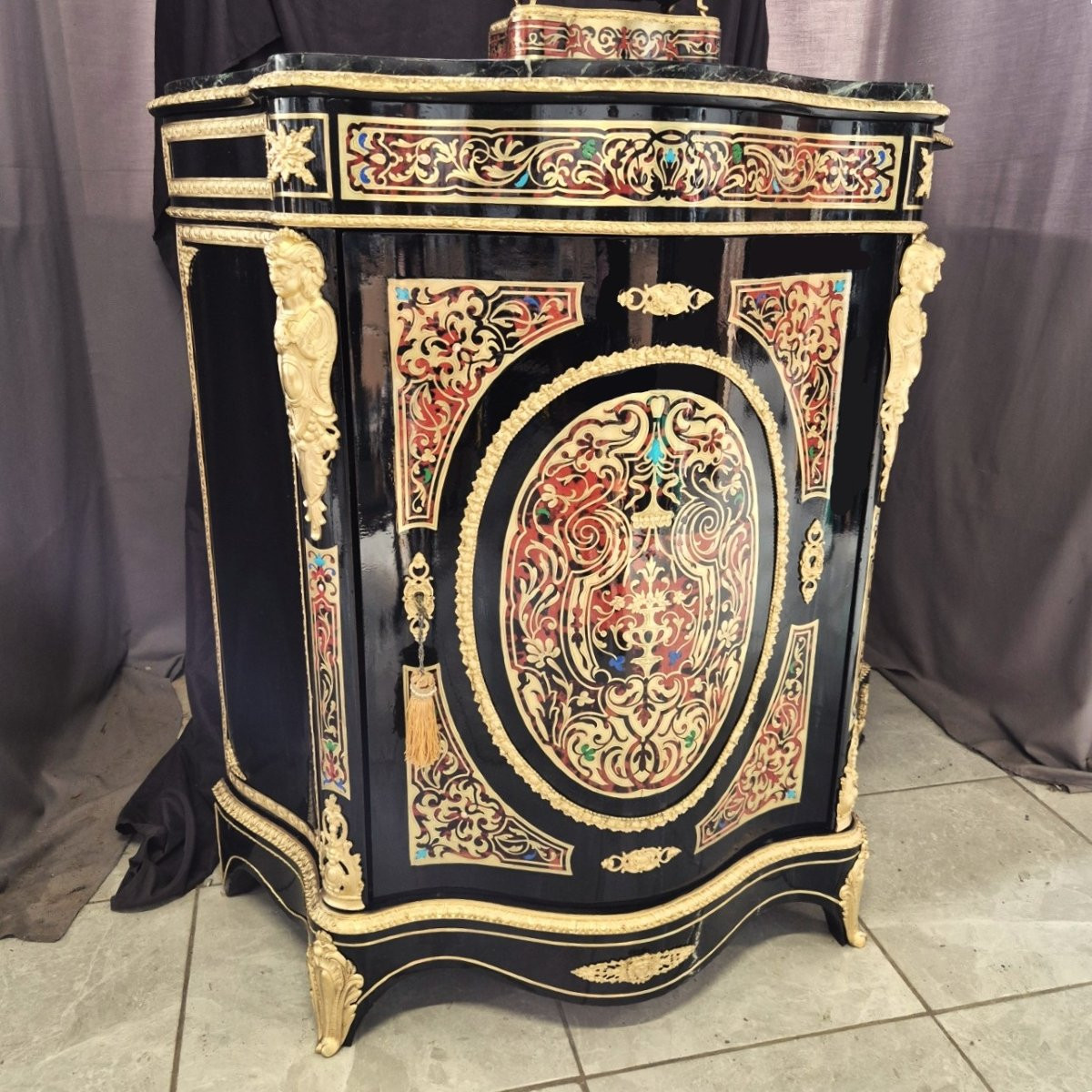 Curved Piece Of Furniture In Multicolored Boulle Marquetry Napoleon III Period Napoleon 3-photo-3
