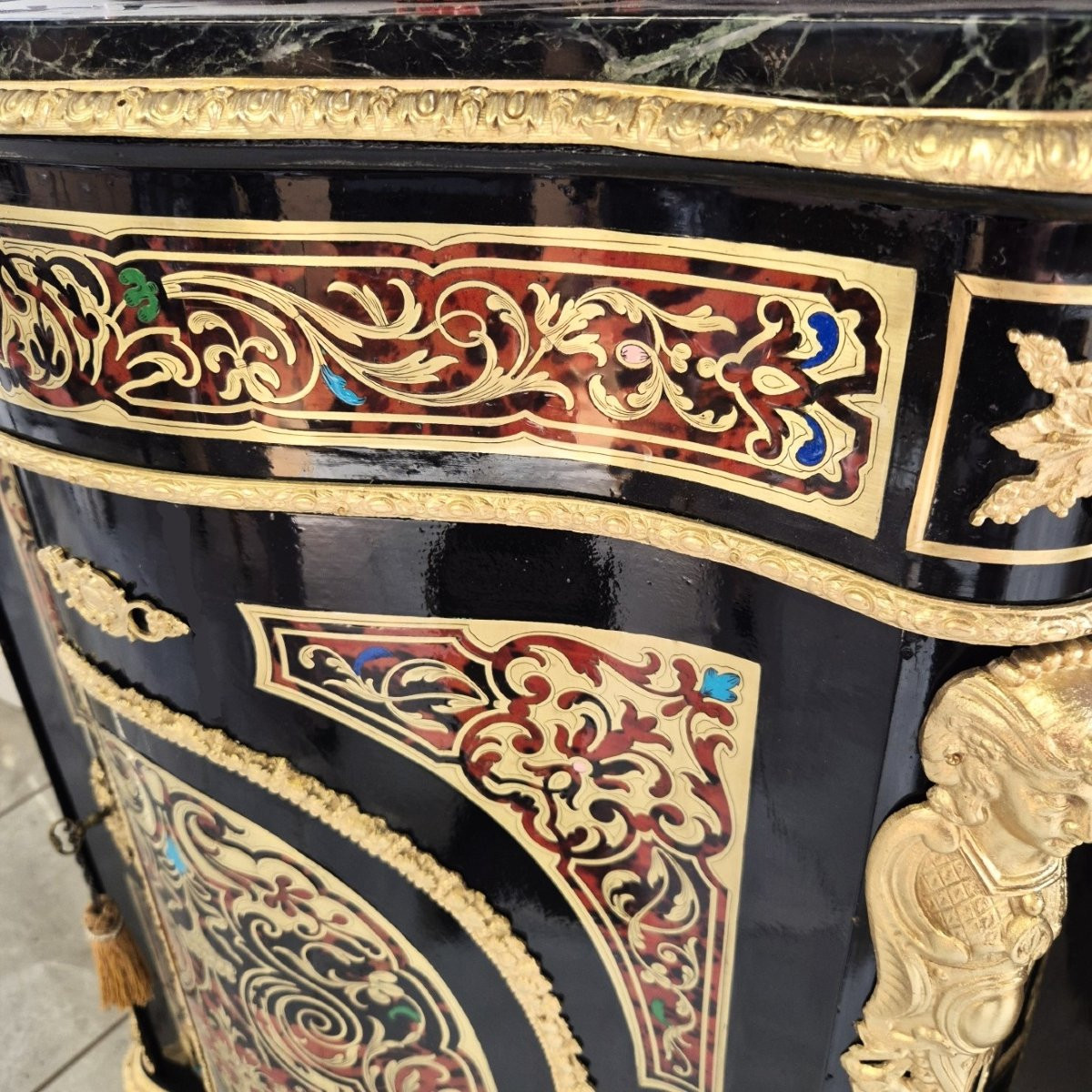 Curved Piece Of Furniture In Multicolored Boulle Marquetry Napoleon III Period Napoleon 3-photo-5