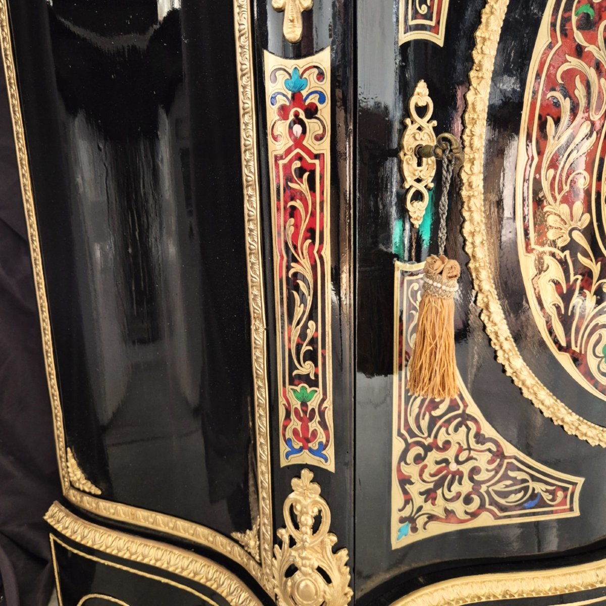 Curved Piece Of Furniture In Multicolored Boulle Marquetry Napoleon III Period Napoleon 3-photo-6