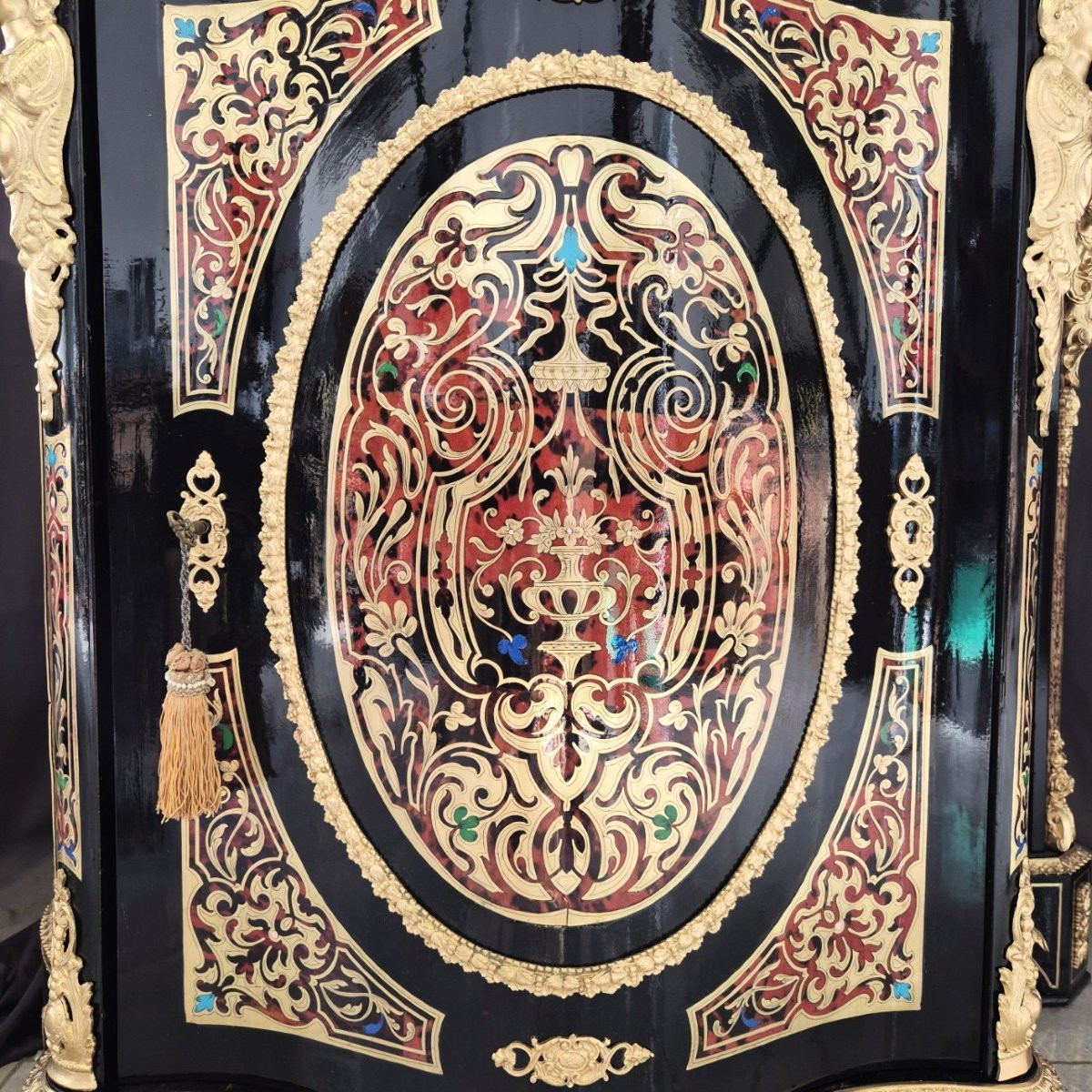 Curved Piece Of Furniture In Multicolored Boulle Marquetry Napoleon III Period Napoleon 3-photo-8
