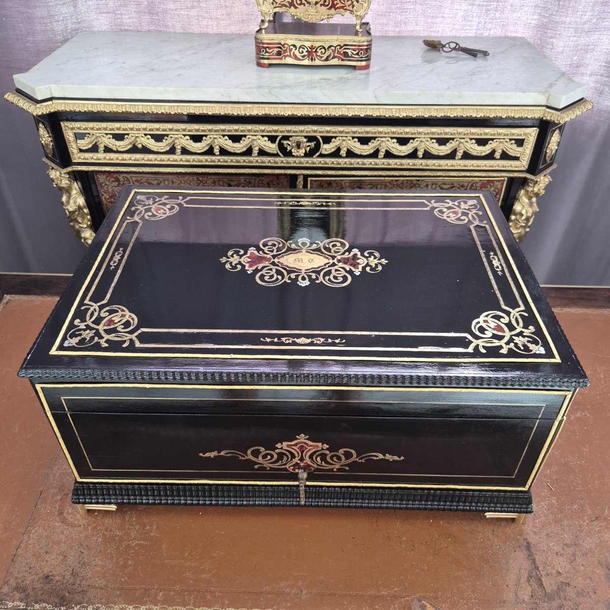 Very Large Cabinet Or Box With Boulle Marquetry From The Napoleon III Era