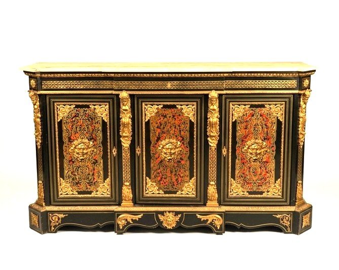 Rare 3-door Sideboard Or Buffet With Boulle Marquetry From The Napoleon III Era