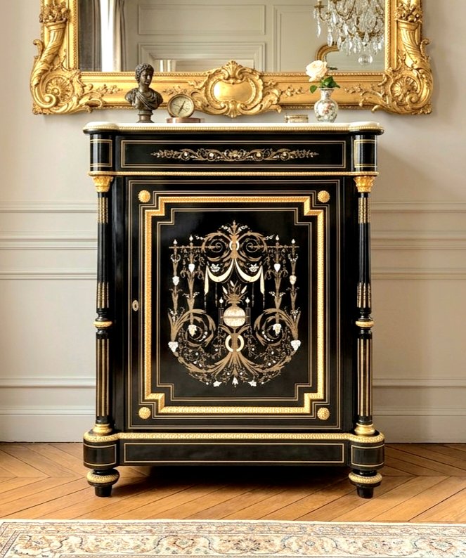 1-door Sideboard With Boulle Marquetry In Three Materials, Napoleon III Period