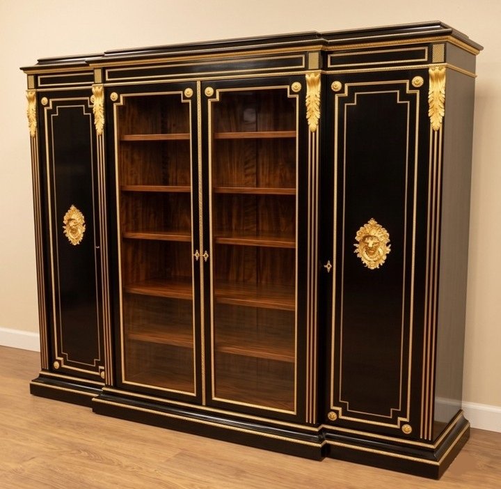 Large, Low, 4-door Display Cabinet With Boulle Marquetry From The Napoleon III Era-photo-2