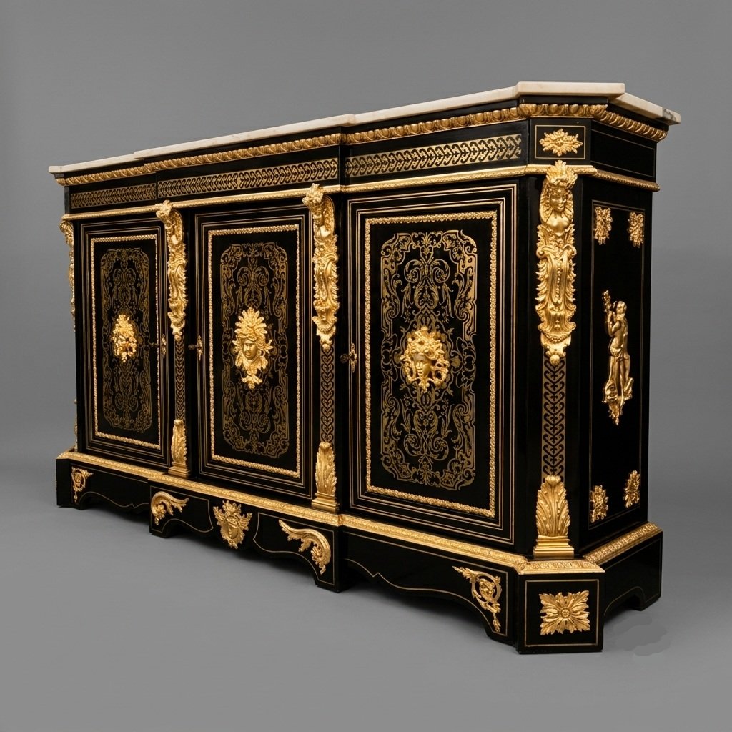 Large Three-door Napoleon III Sideboard With Boulle Marquetry-photo-2